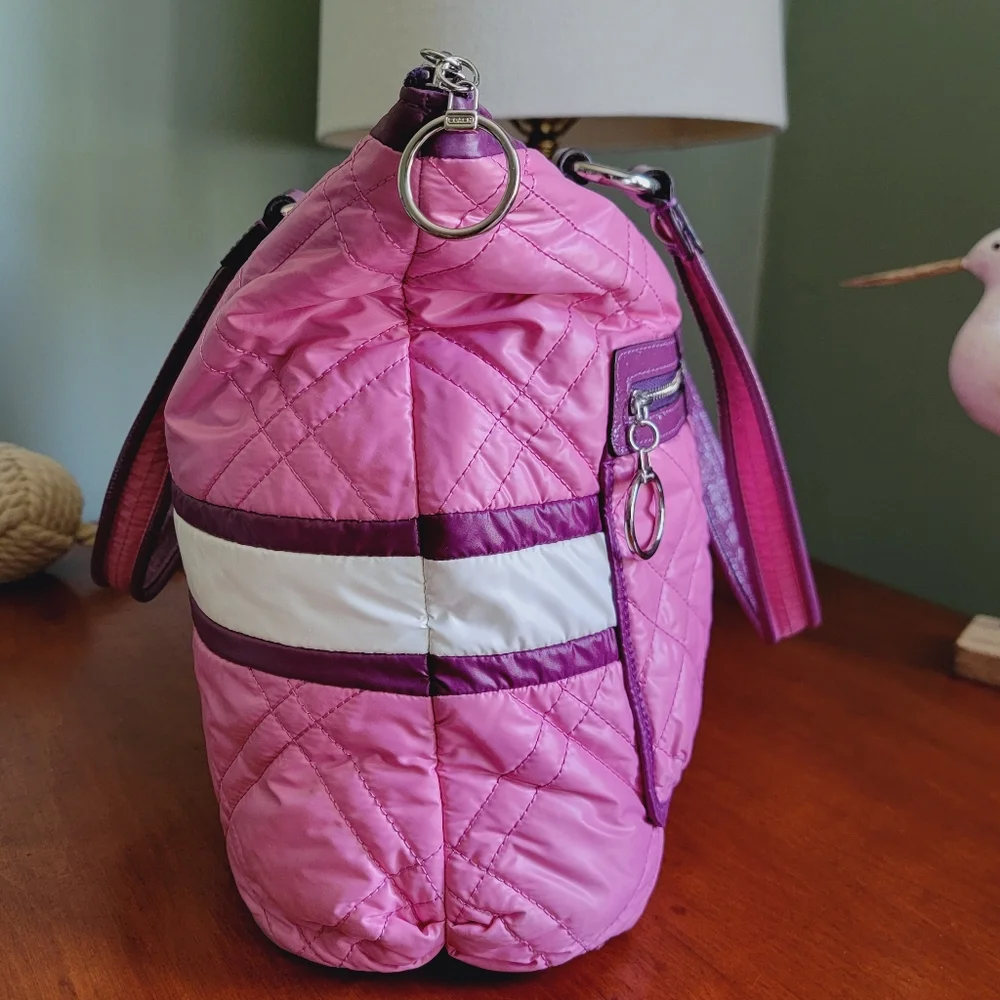 Coach 15873 Poppy Ski Bunny Glam Tote Pink Quilted Nylon Patent Leather